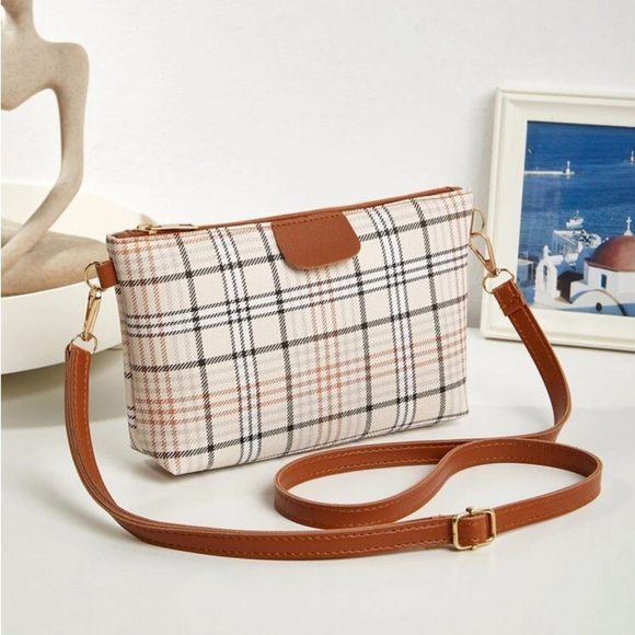 ⚠️Clearance Brown Plaid Pattern Crossbody Bag - Picture 1 of 6